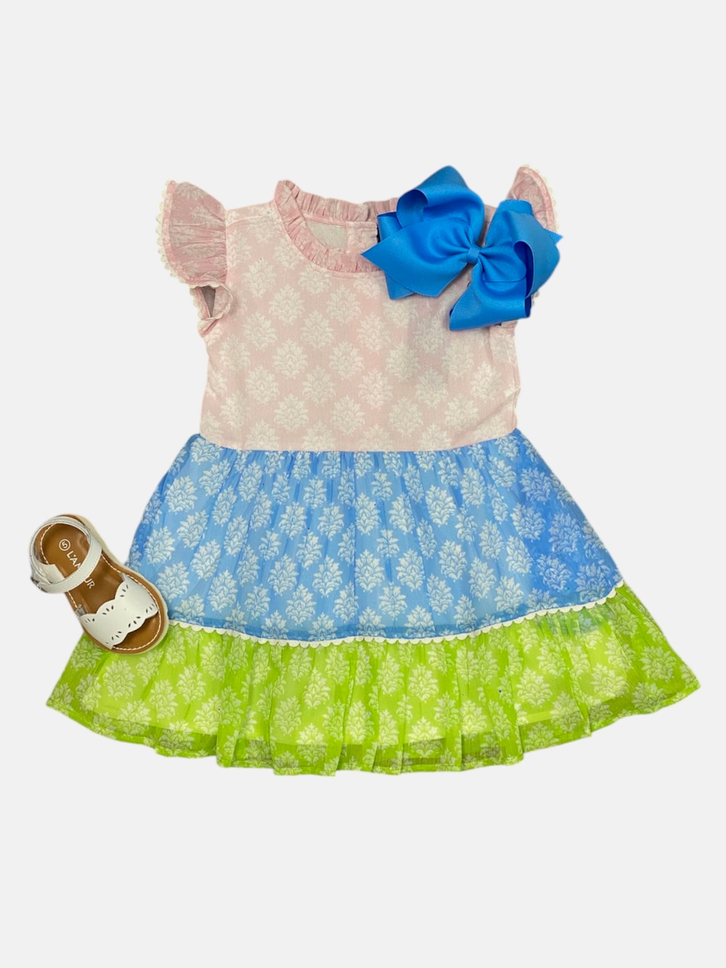 Block Multi Print Ruffle Dress