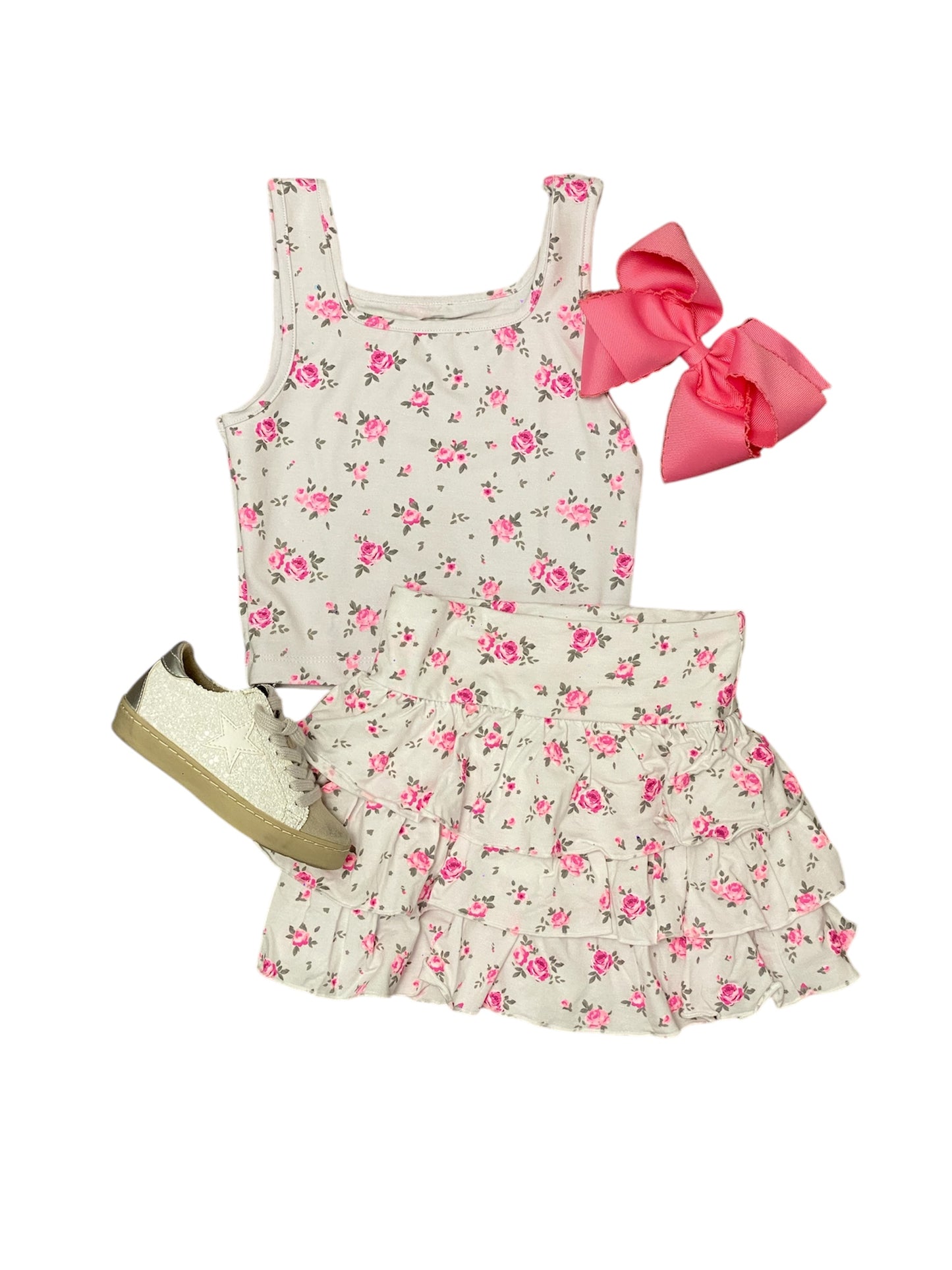 White & Pink Floral Skirt