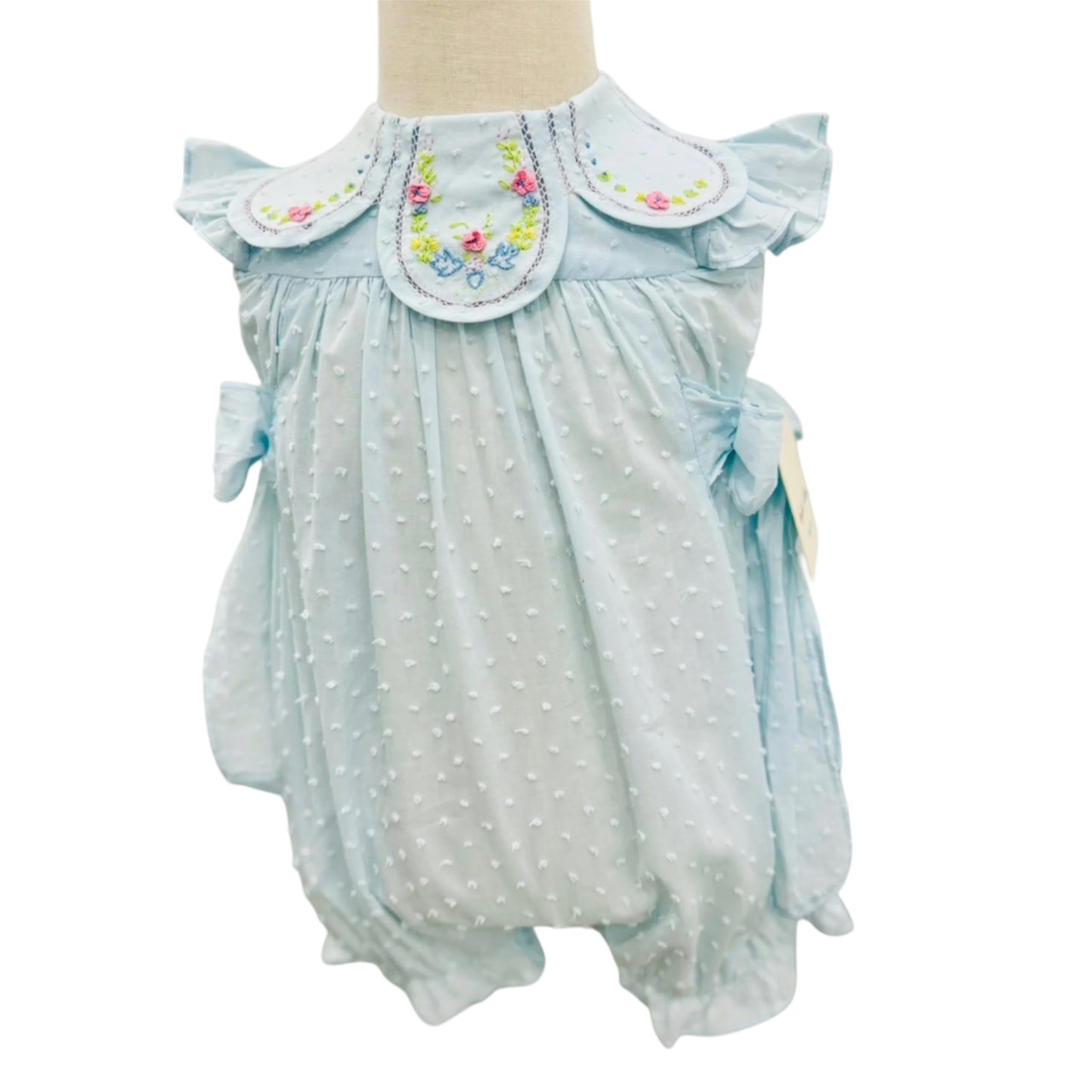 Blue Dotted Petal Bubble Romper