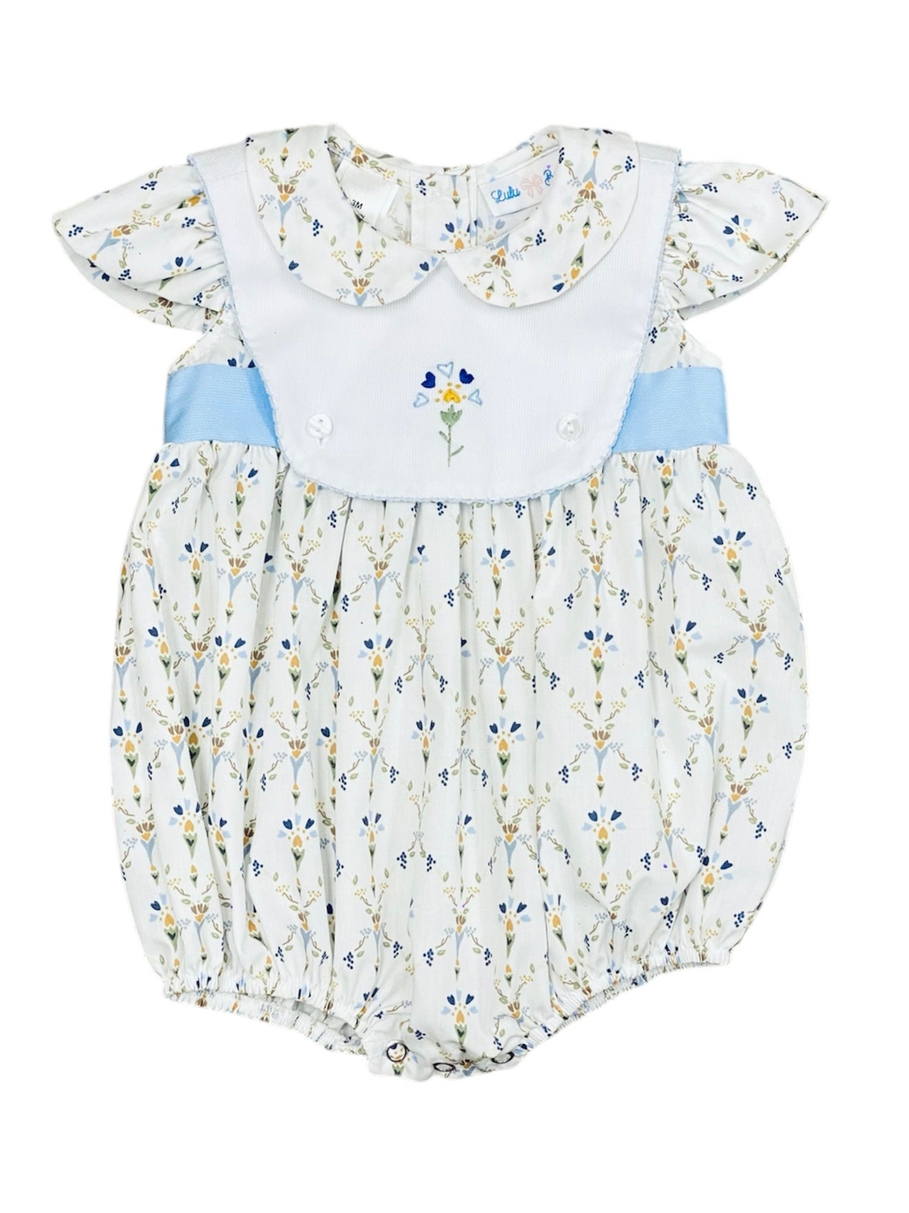 Blue Floral Embroidered Bubble