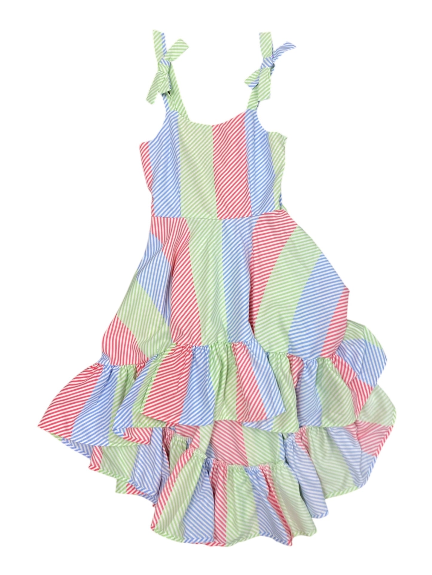 Multi Stripe Ruffle Hi Lo Dress