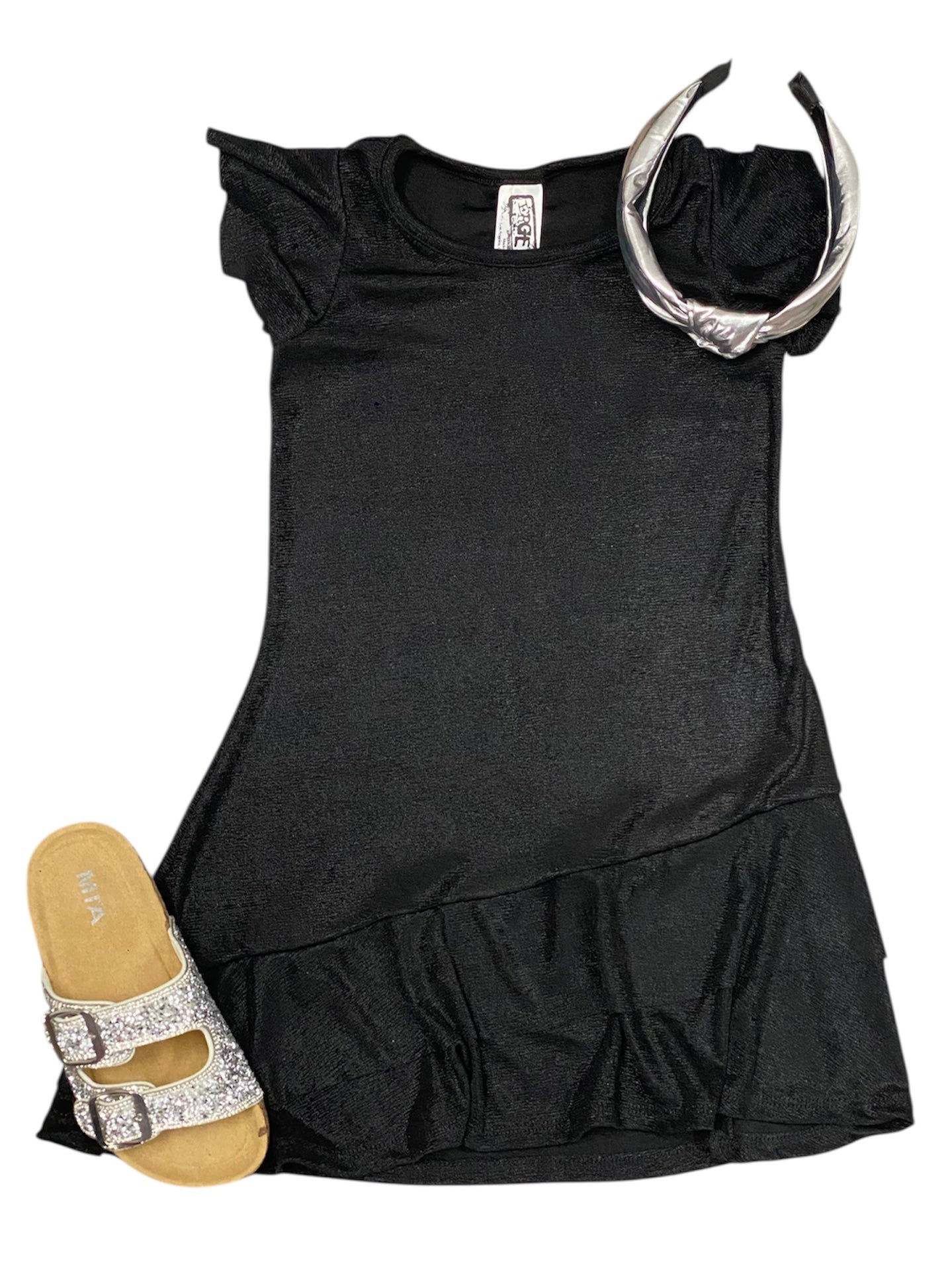 Black Foil Ruffle Dress