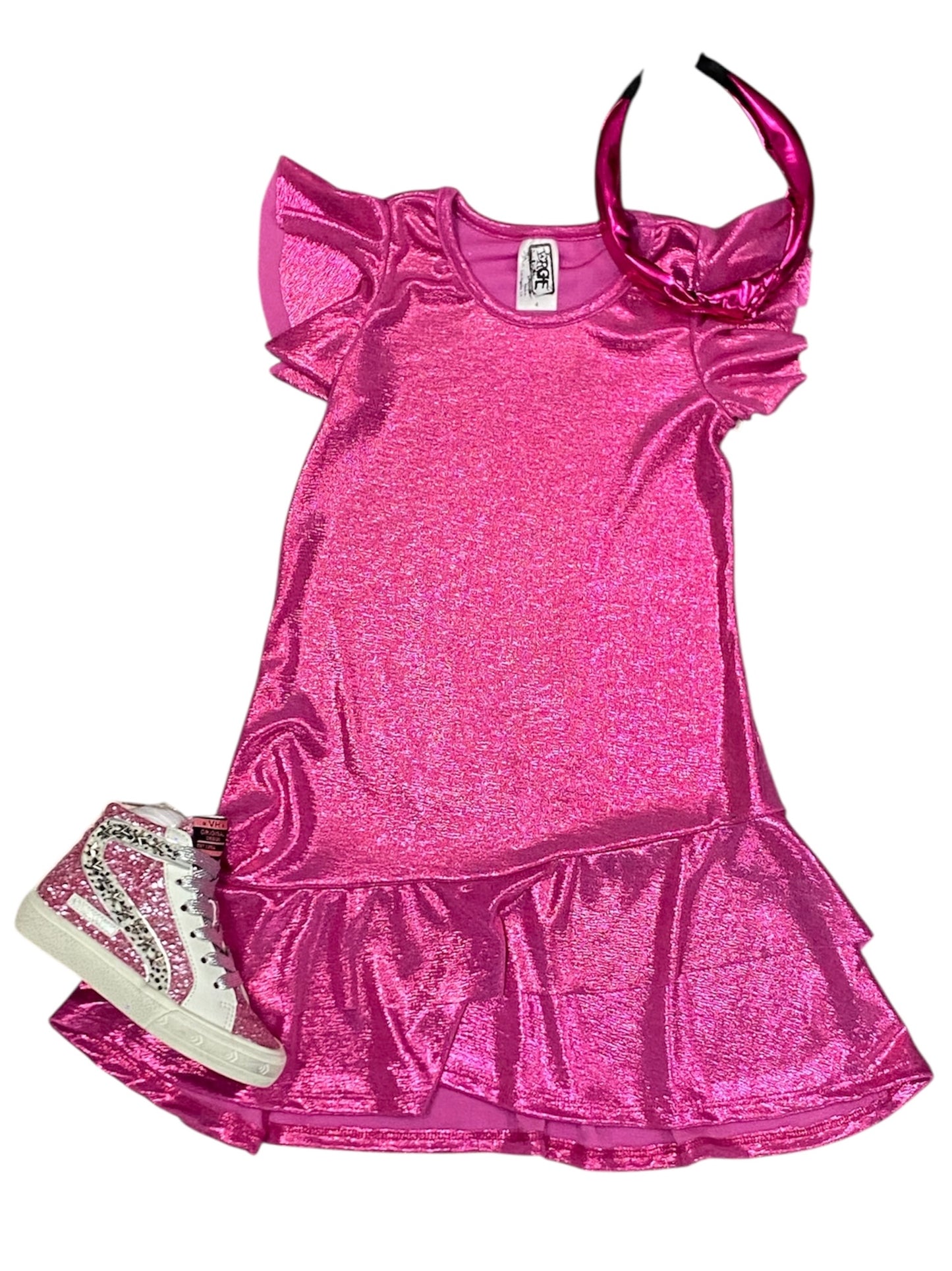 Fuschia Foil Ruffle Dress