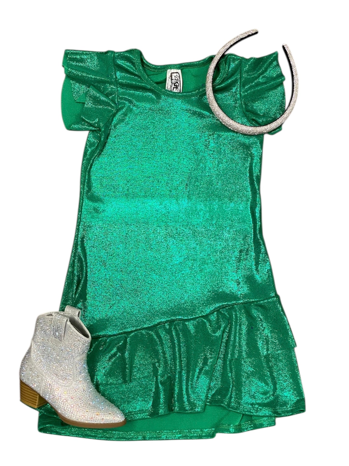Green Foil Ruffle Dress