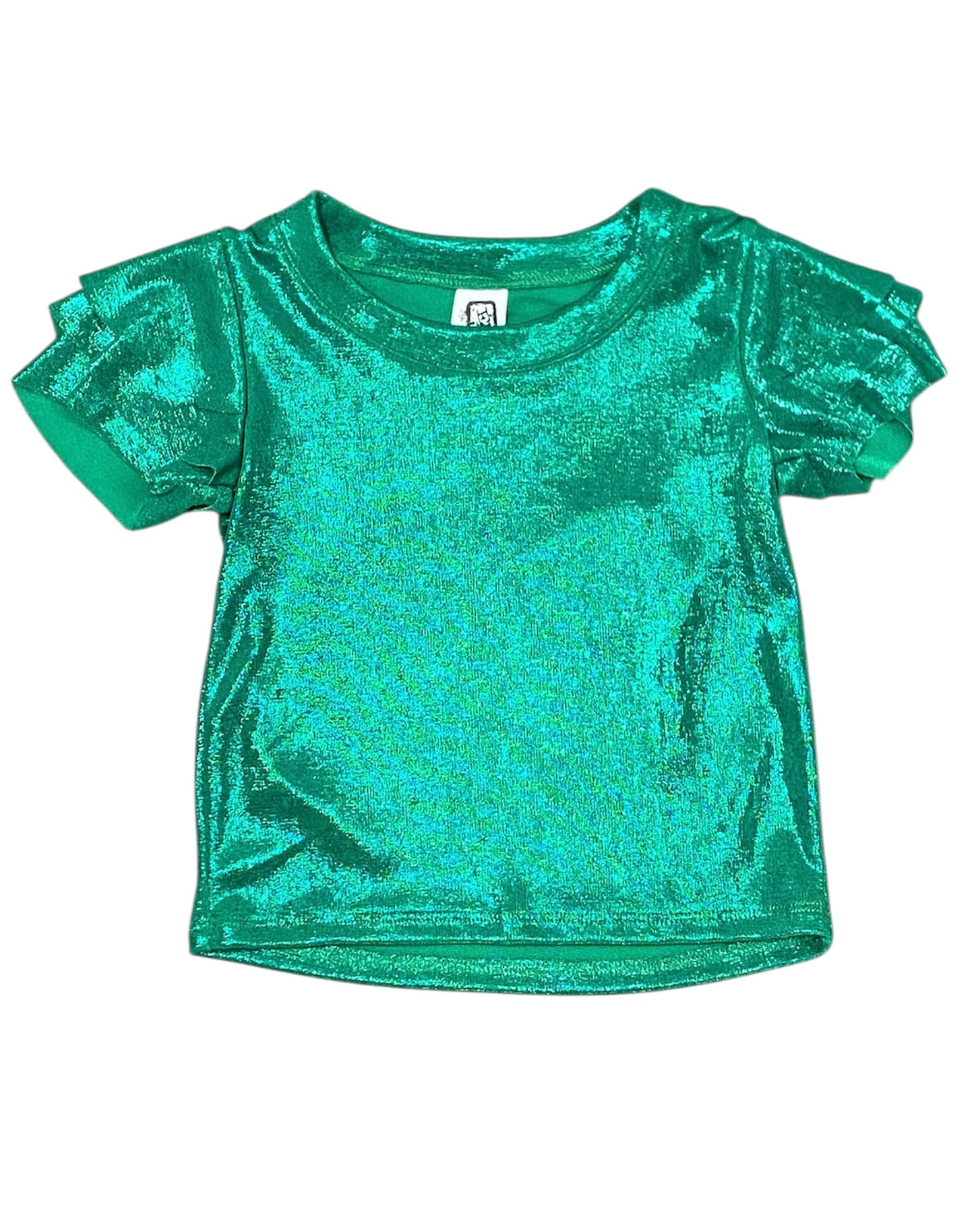 Green Foil Ruffle Top