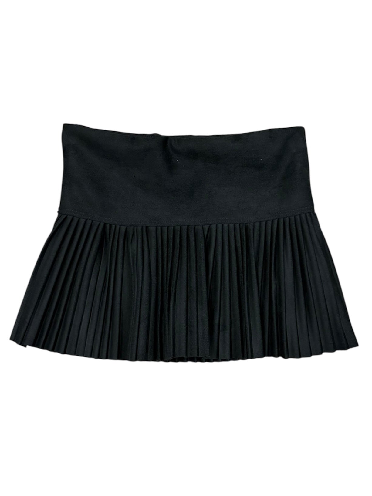 Black Pleated Suede Skort