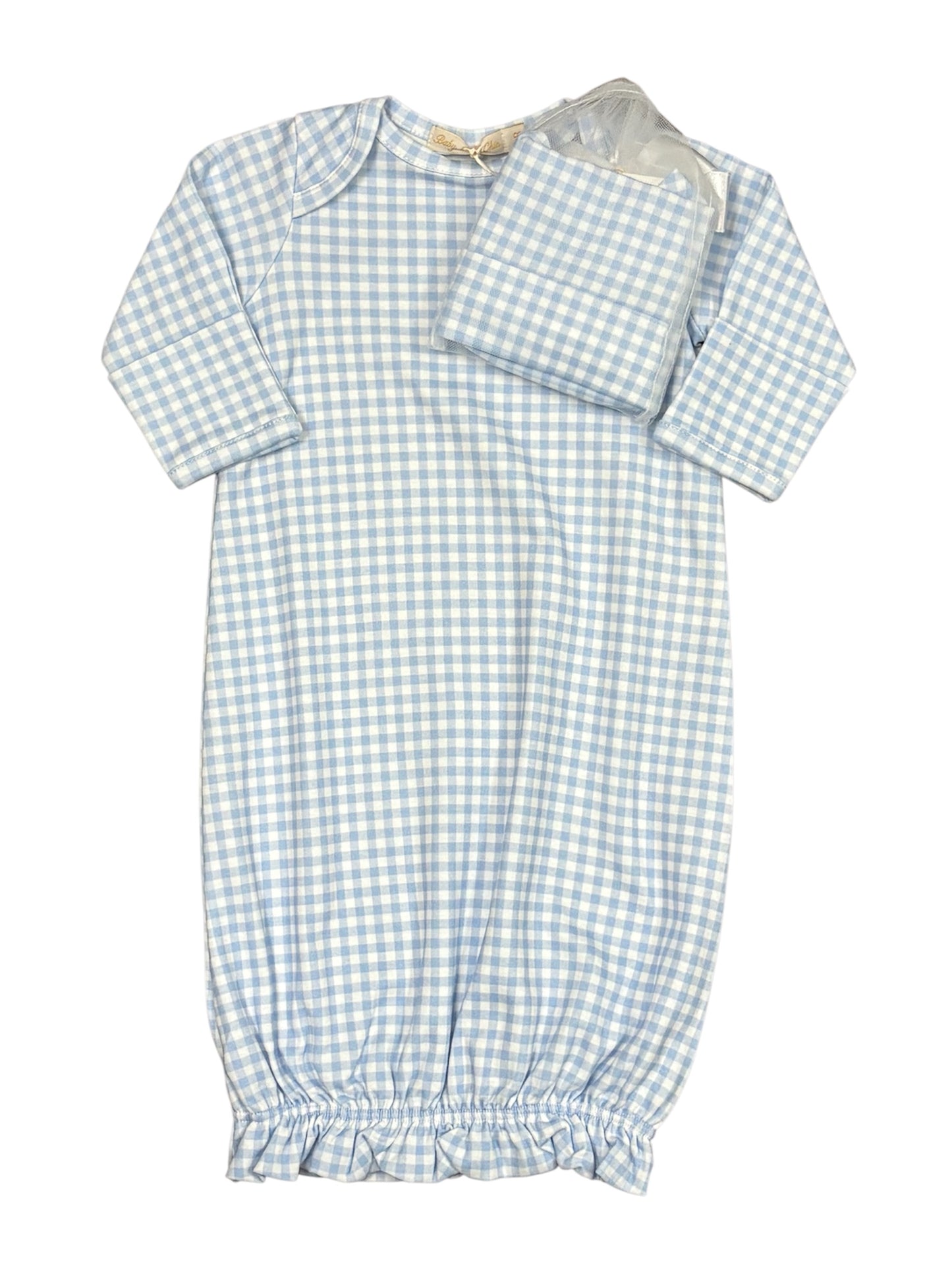 Blue Minicheck Gown & Hat Set