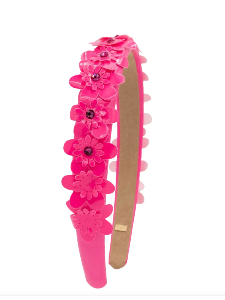 Leather Flower Headband - Hot Pink
