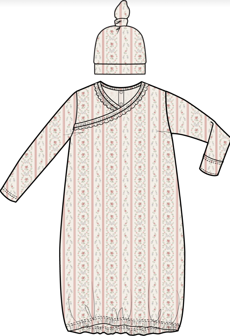 Marnie Rosebud Stripe Gown Set