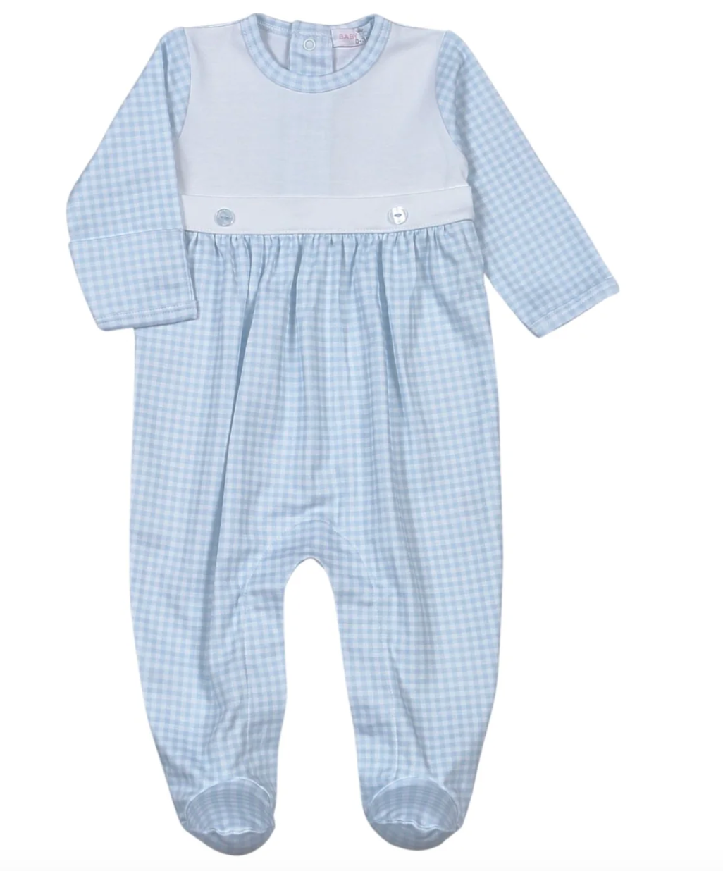 Blue Gingham Two Button Footie