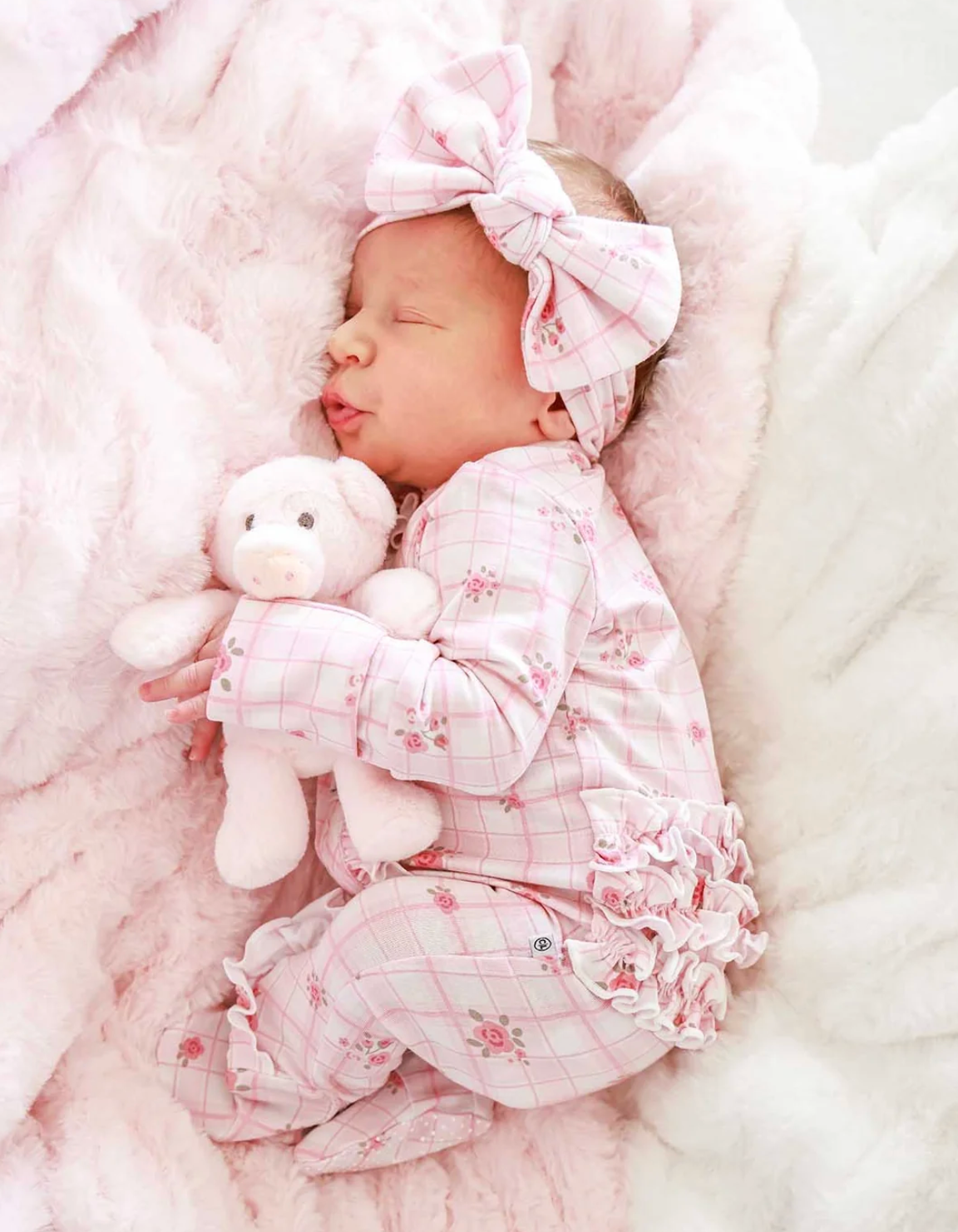 Prim Rose Plaid Ruffle Zipper Footie