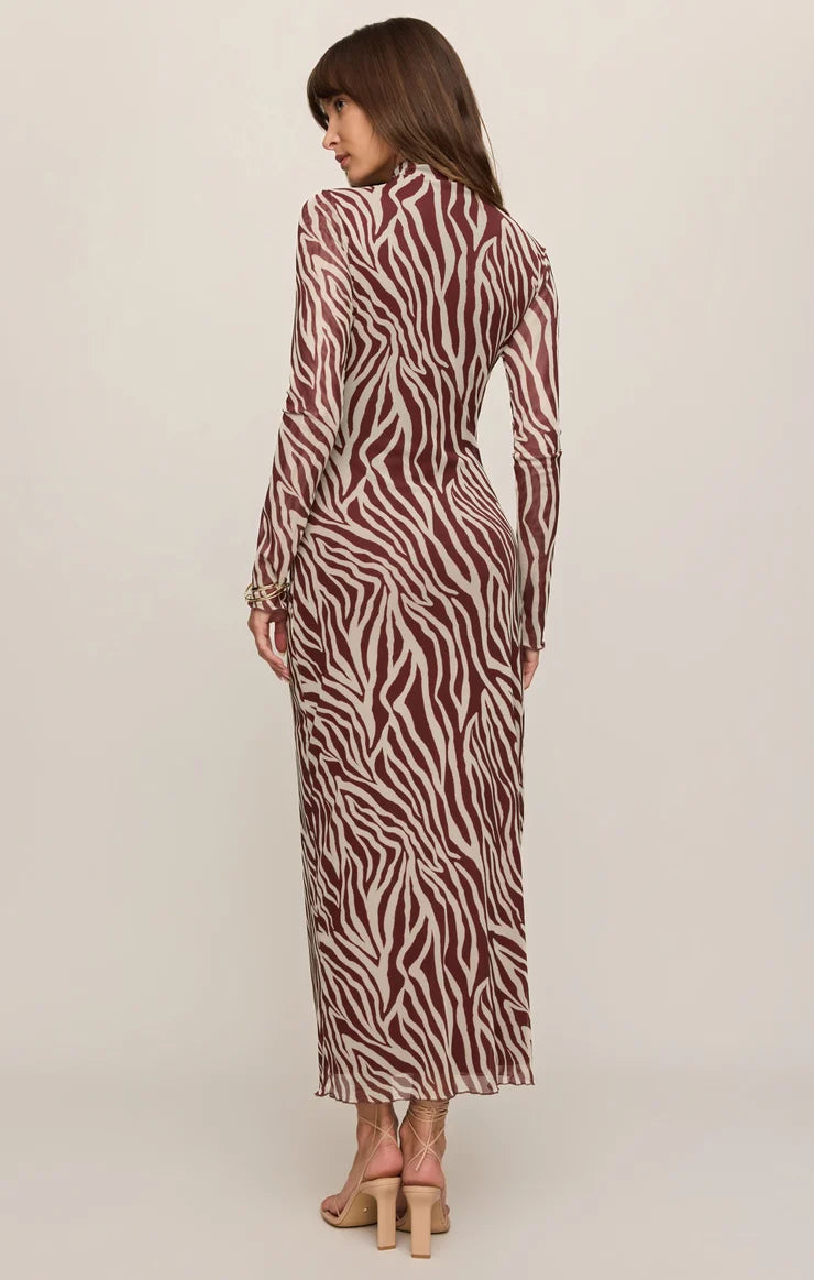 Sevilla Zebra Mesh Midi Dress - Velvet Rouge