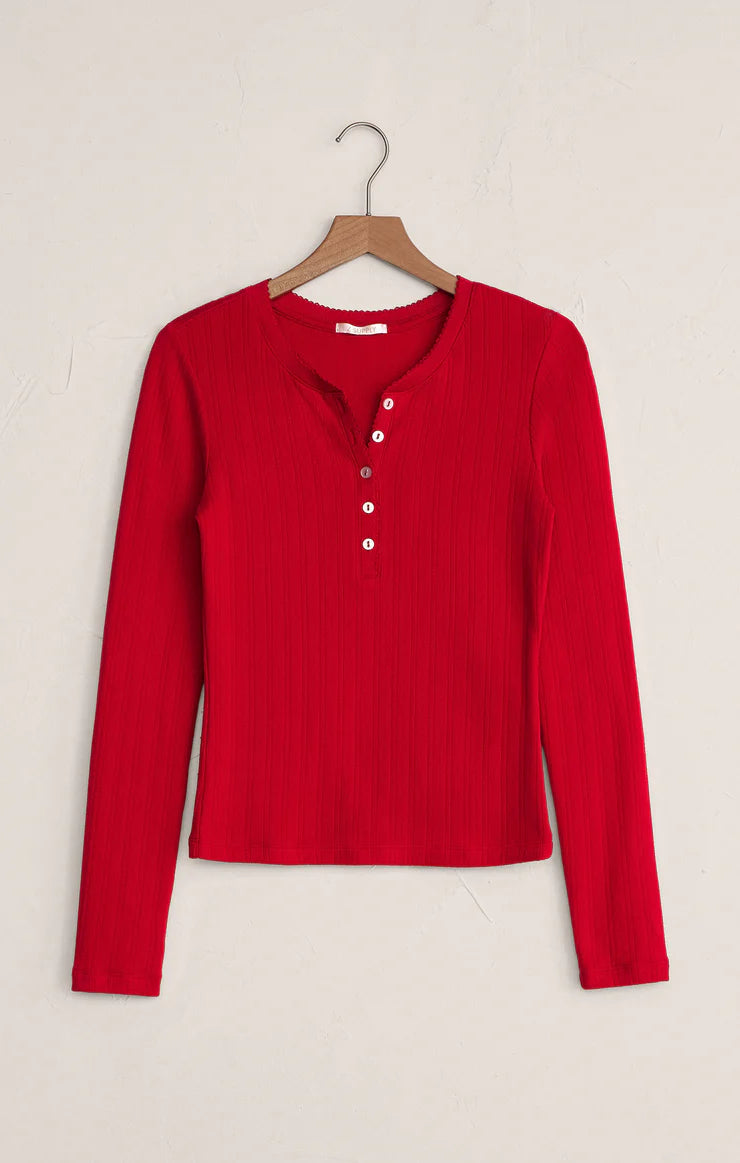 Holly Pointelle LS Top - Festive Red