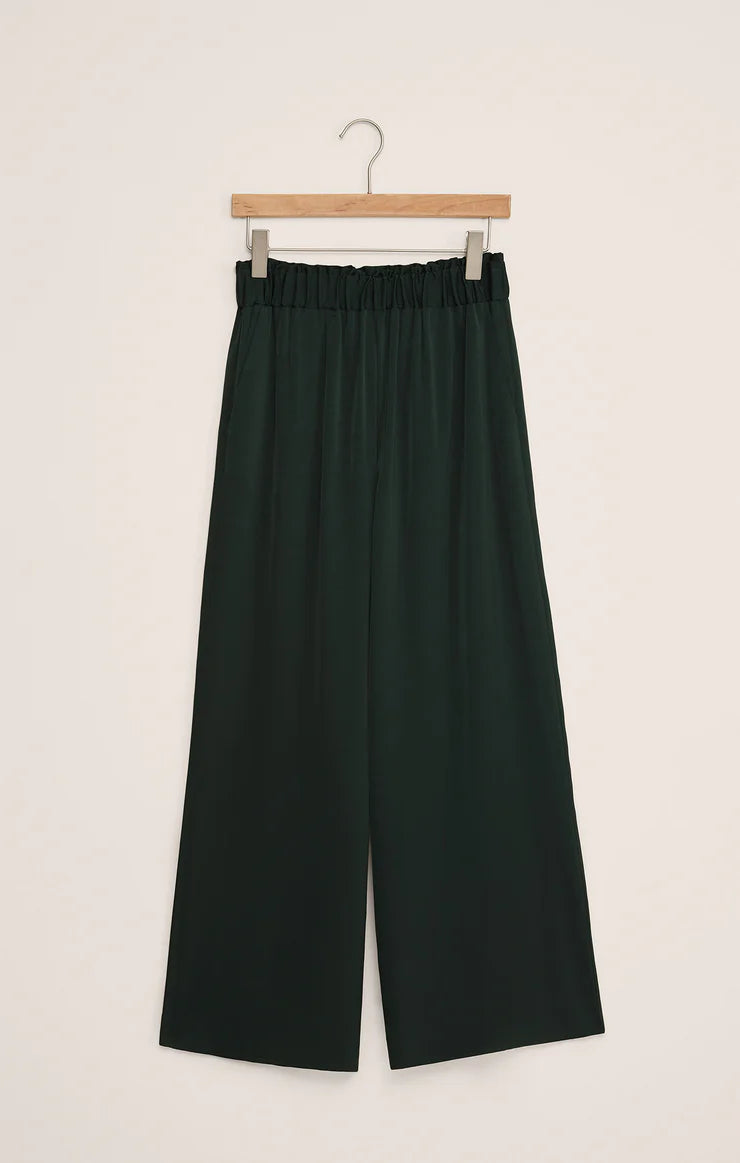 Isolde Wide Leg Satin Pant - Green Garland