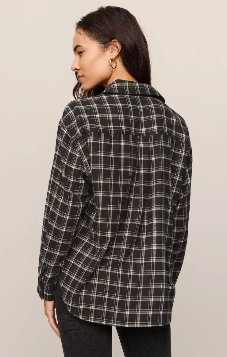 River Plaid Button Up - Ash Black