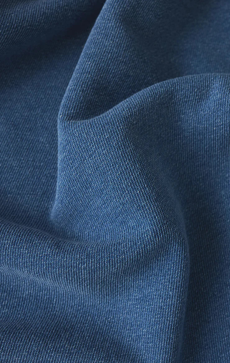 Boyfriend Knit Denim Sweatshirt - Calypso Blue Indigo