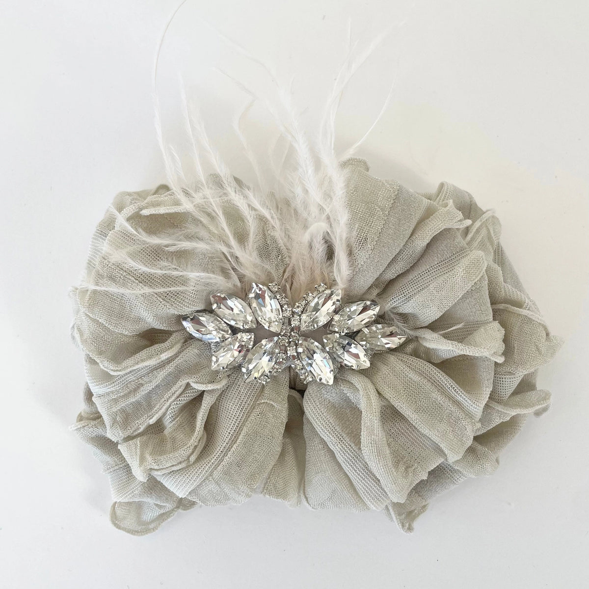 Champagne Fancy Feathers Ruffled Headband