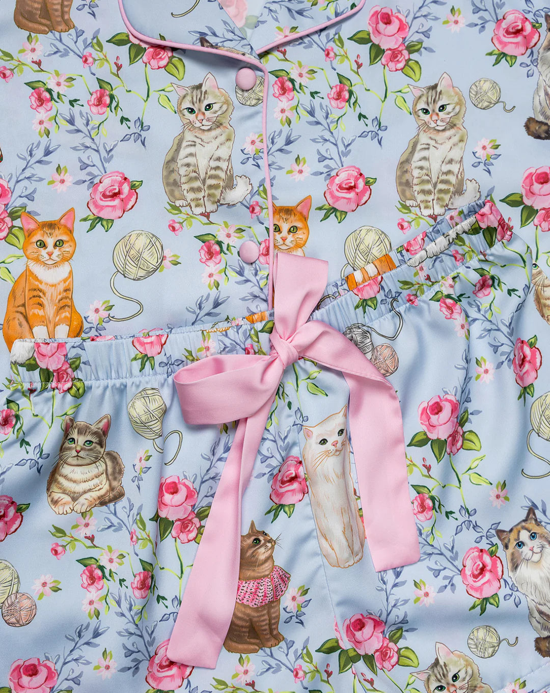 House Cats Silky Short Sleeve Pajama Set