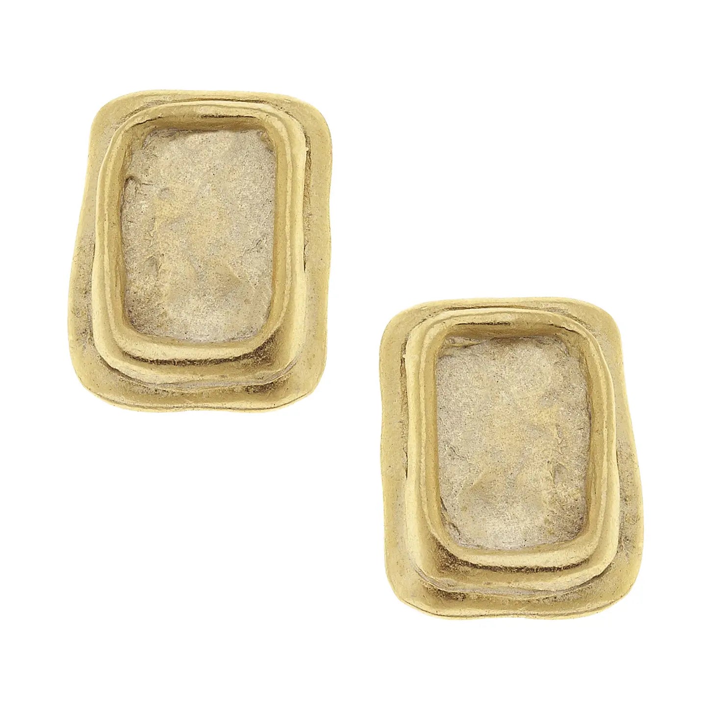 Gold Pierced Earrings - Rectangle