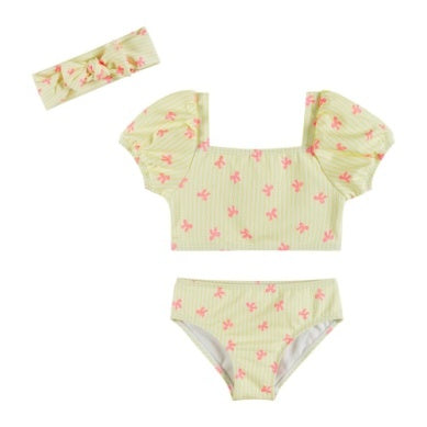 Yellow Stripe Puff Sleeve Tankini w/ Headband