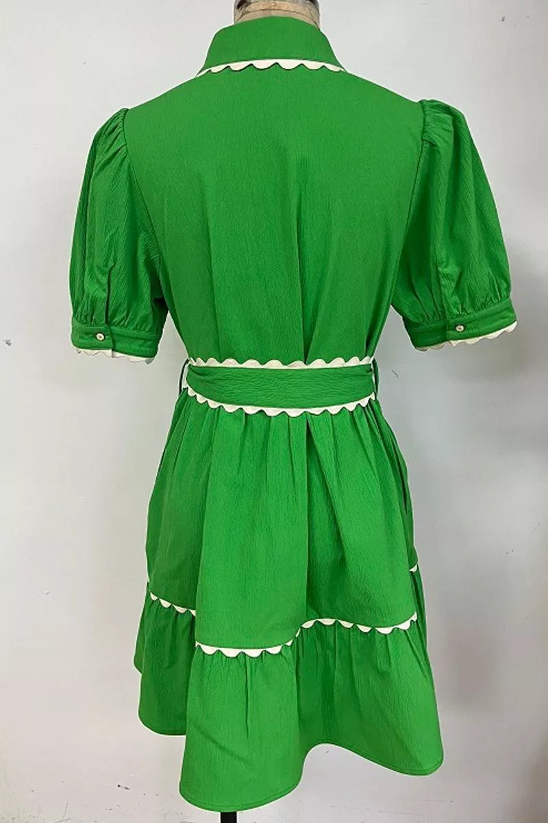 Scallop Detail Dress - Kelly Green
