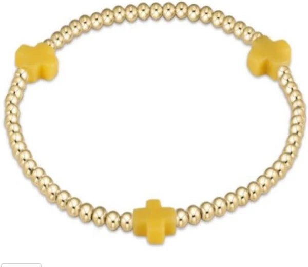 egirl Signature Cross Gold Pattern 3mm Bead Bracelet - Canary
