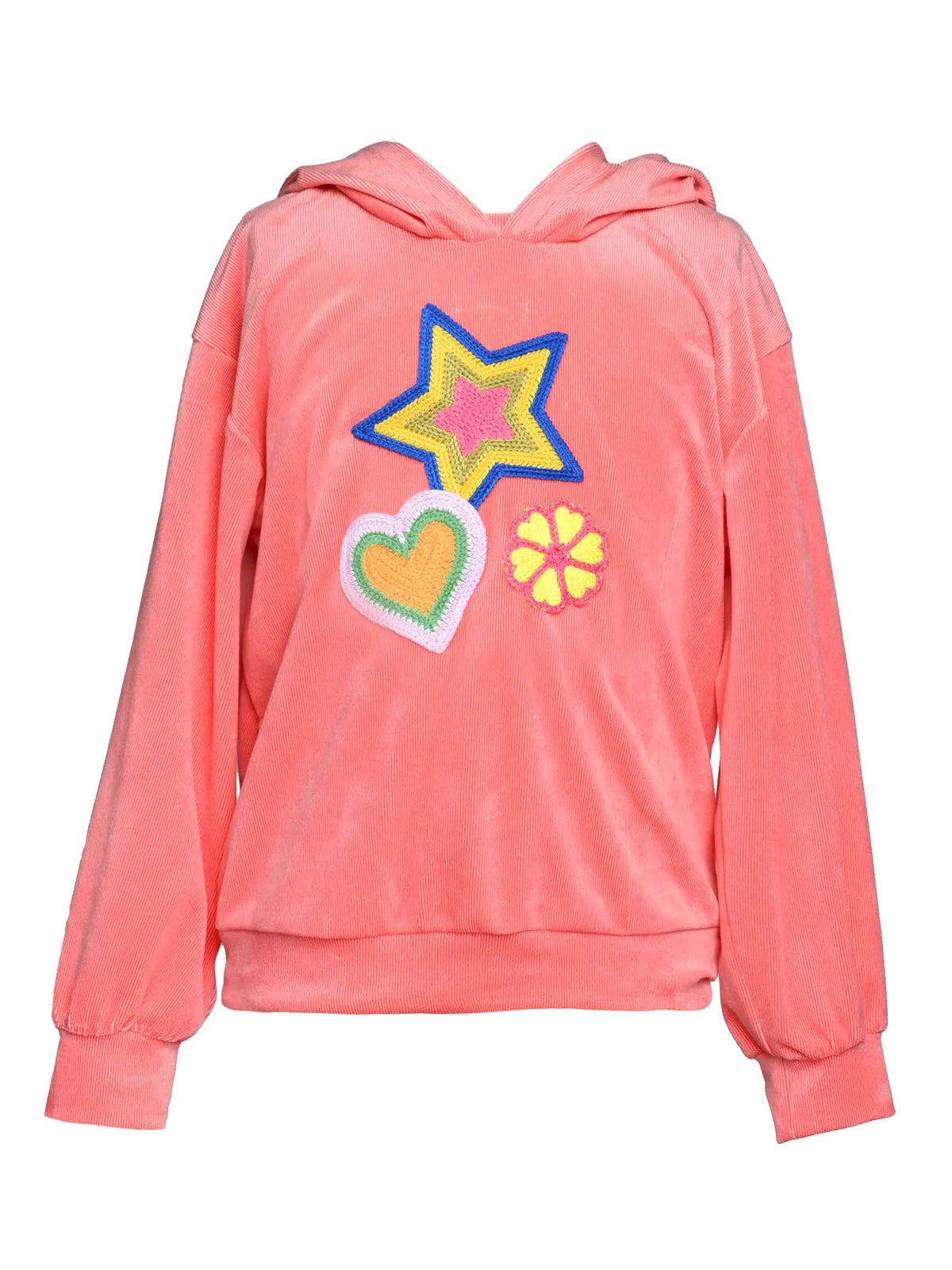 Coral Pullover Hoodie W/ Colorful Stars