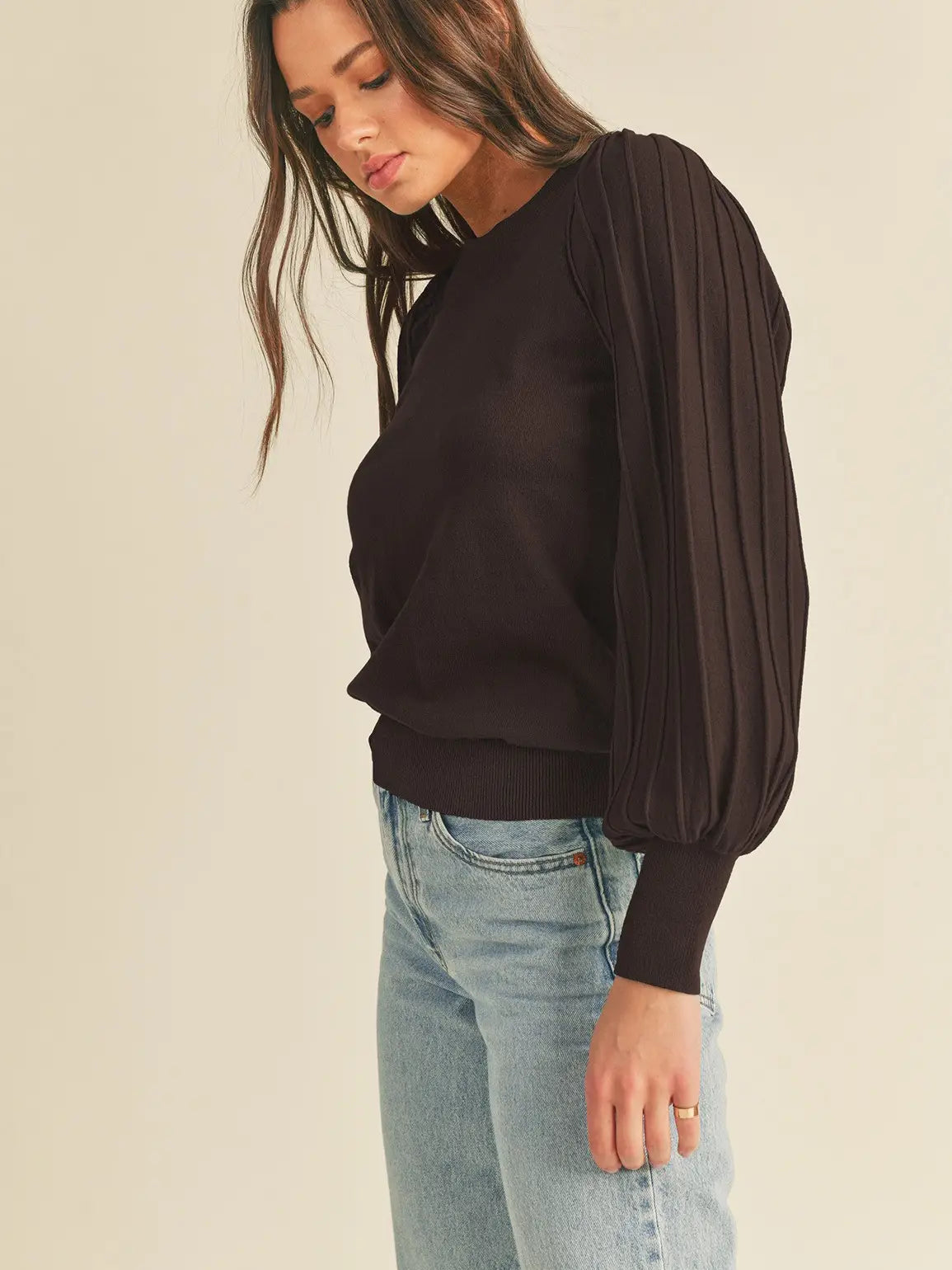 Scarlett Puff Sleeve Top In Brown