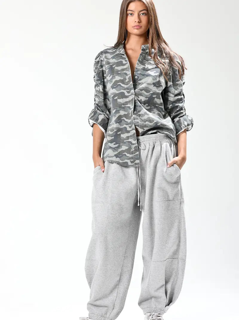 Shirring Sleeve Detail Top - Camo