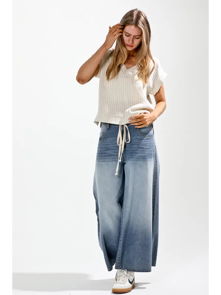 Wide Leg Denim Pant - Grey