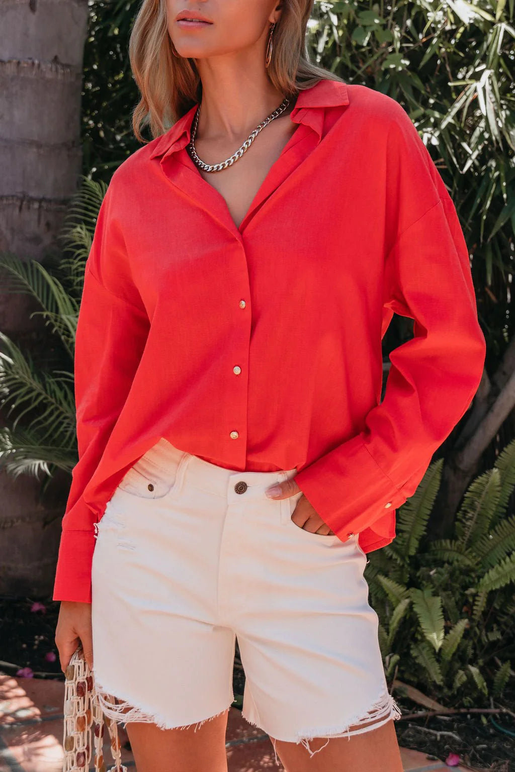 Red Button Down Collared Shirt
