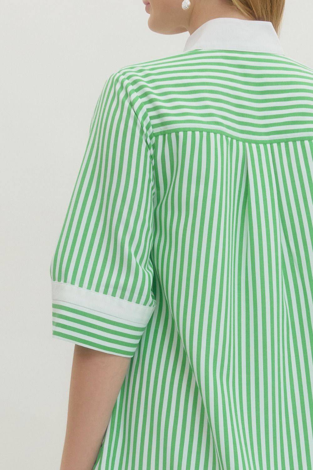 Green Striped V Neck Dress