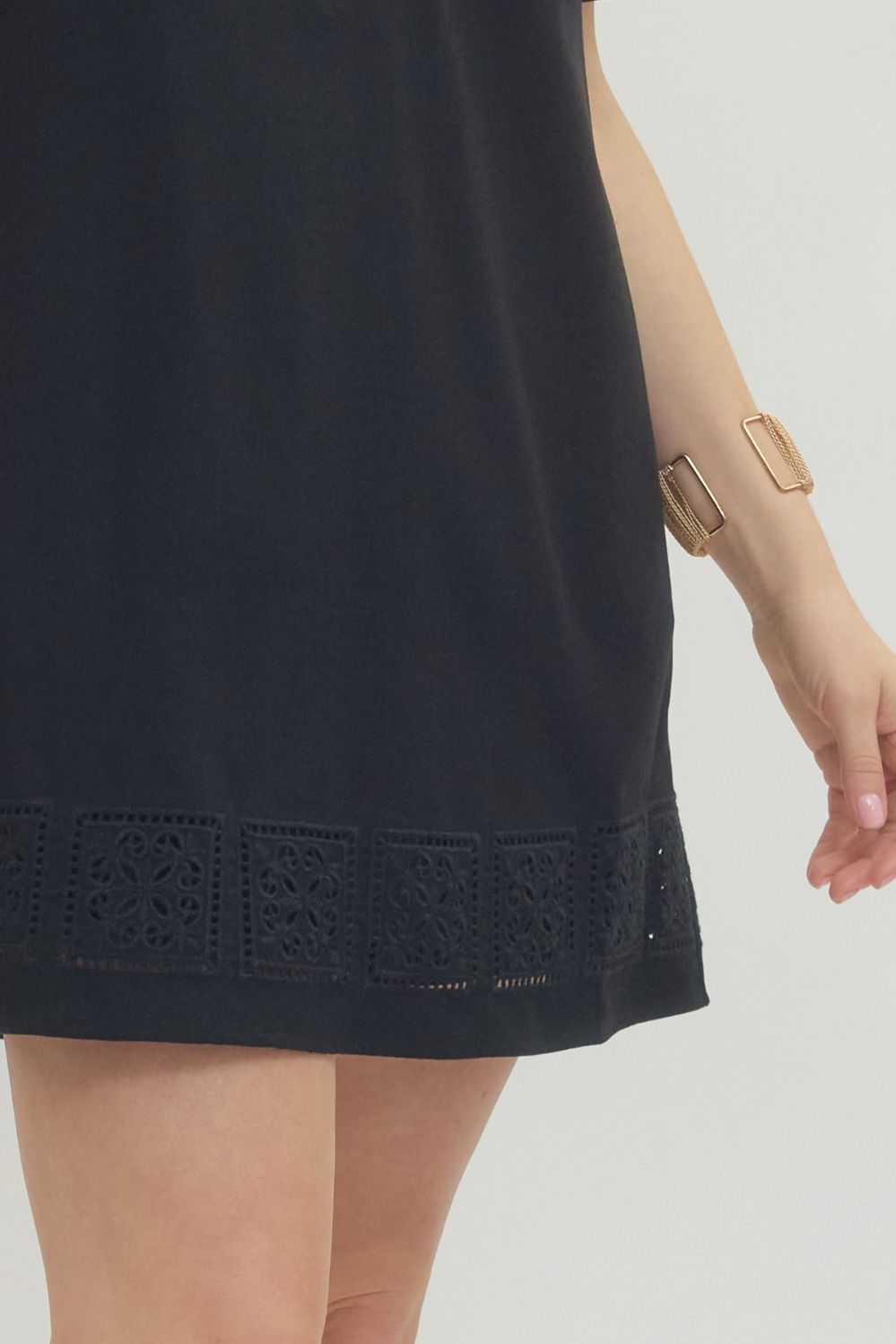 Eyelet Trim Dress - Black