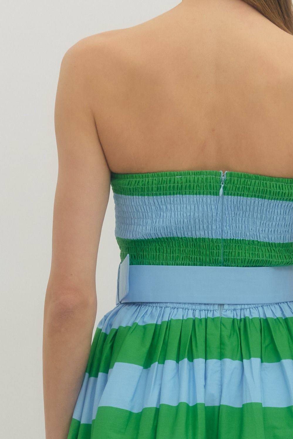 Strapless Striped Midi Dress - Green
