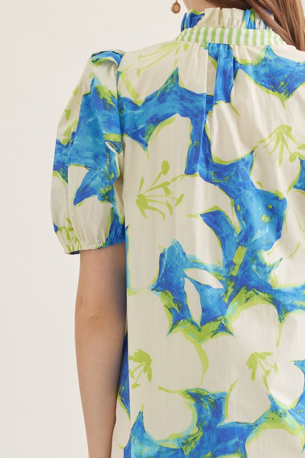 White Flower Puff Sleeve Midi Dress