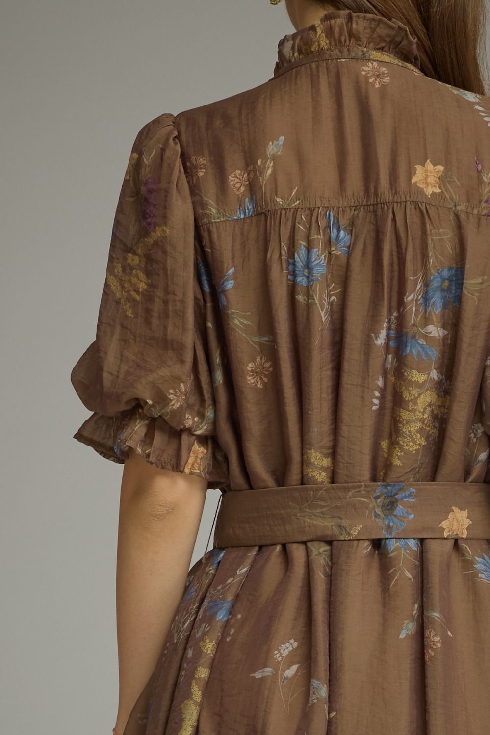 Brown Fall Floral Tie Dress