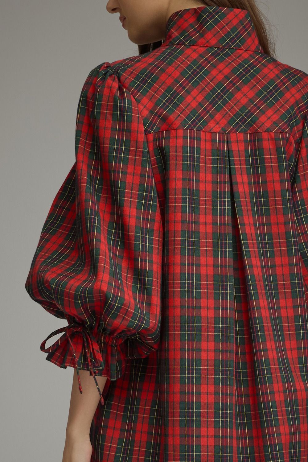Plaid Balloon Sleeve Dress
