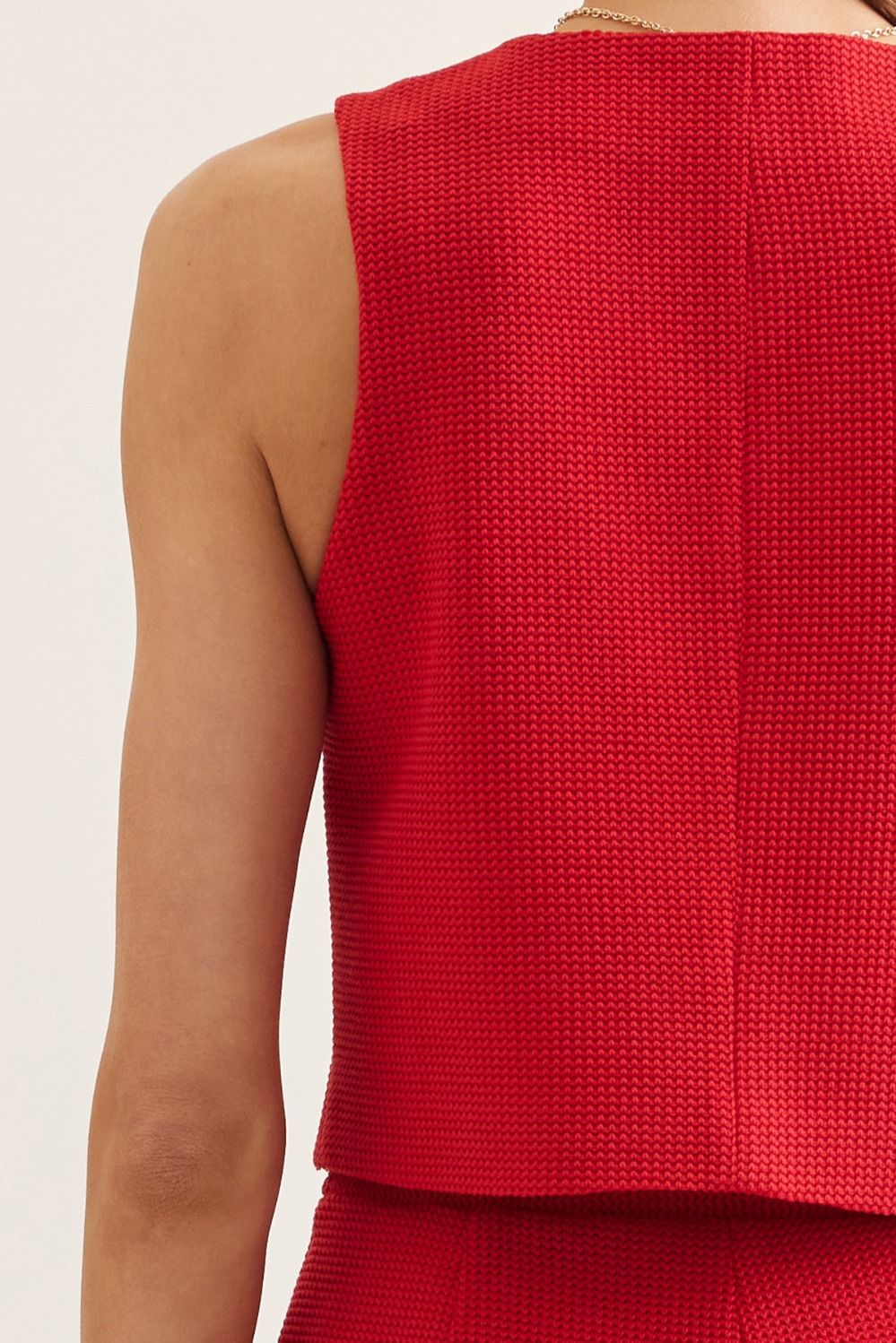 Red Button Detail Short Set