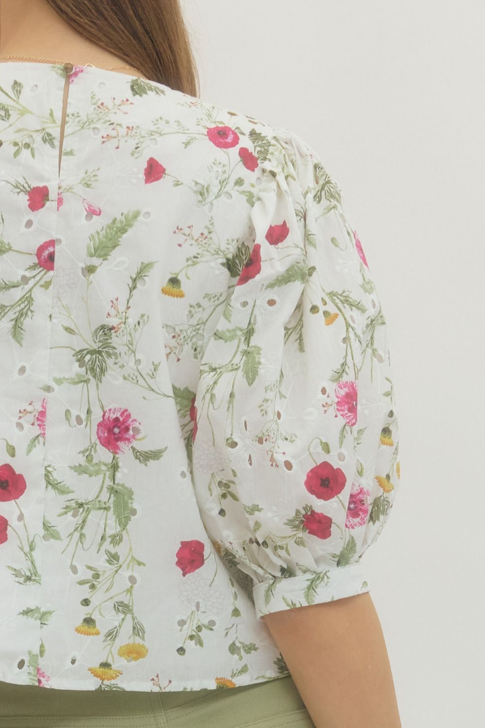 Floral Eyelet Puff Sleeve Top