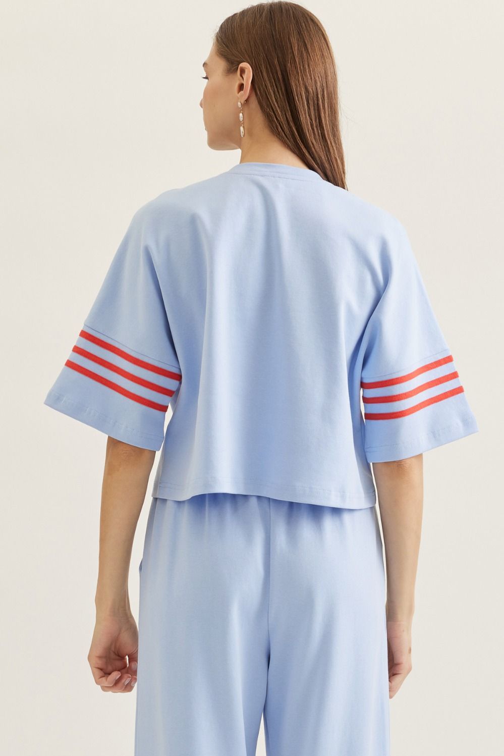 Blue Pant Set With Red Stripe