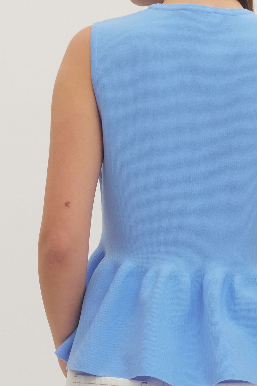 V Neck Peplum Top - Blue