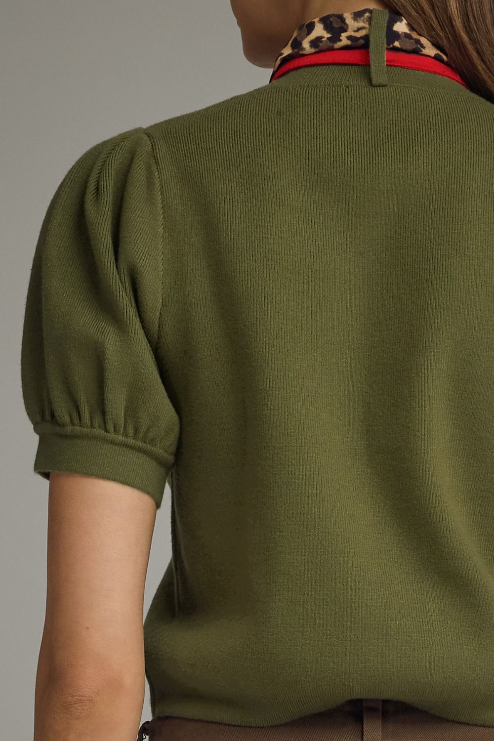 Knit Top With Scarf - Olive