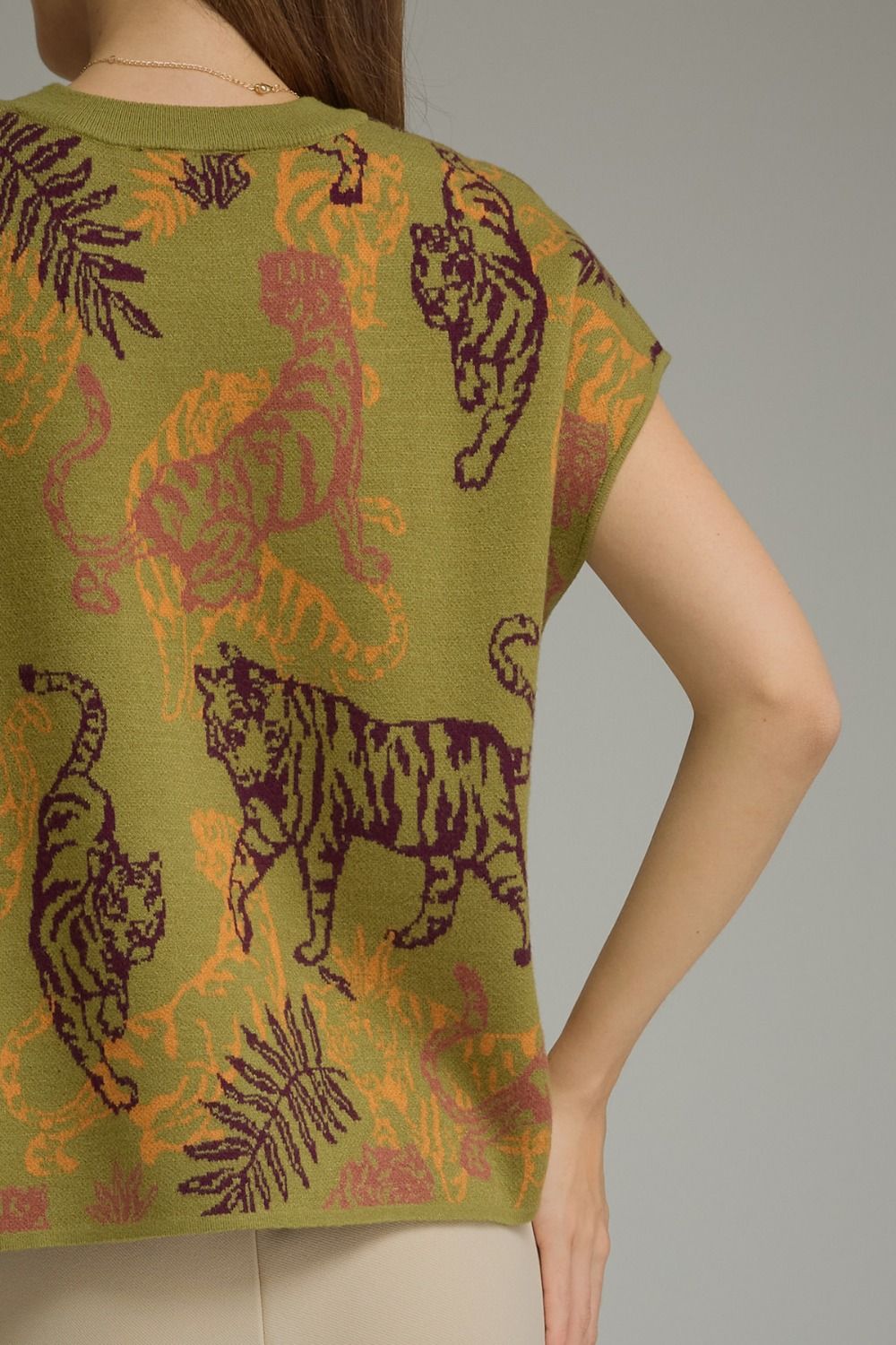 Olive Tiger Graphic Knit Top
