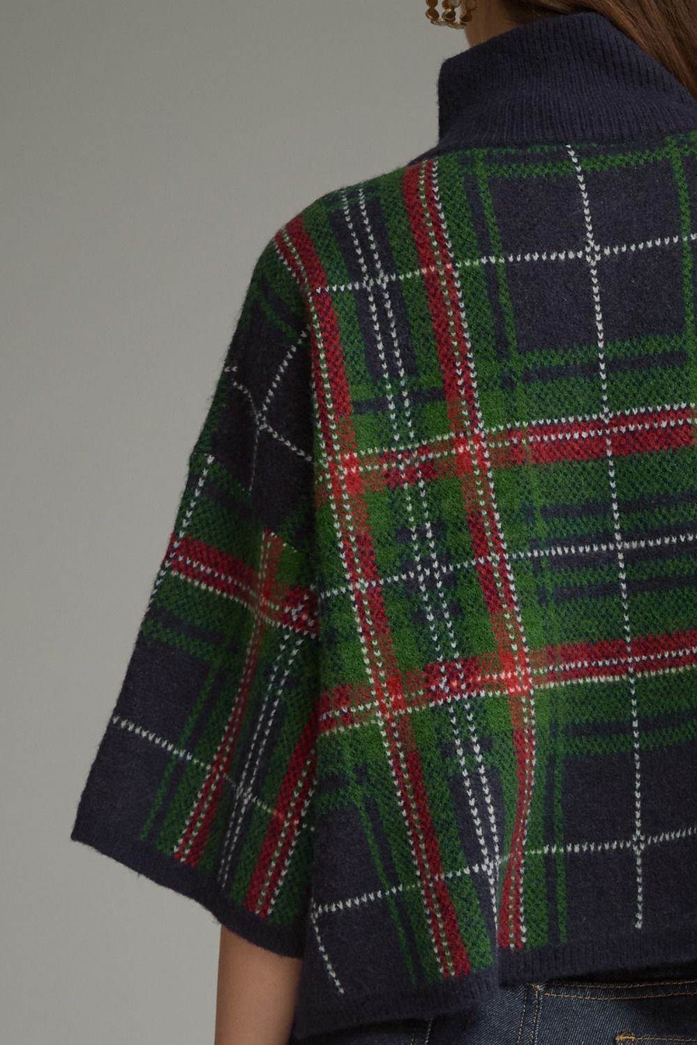 Navy Plaid Knit Top