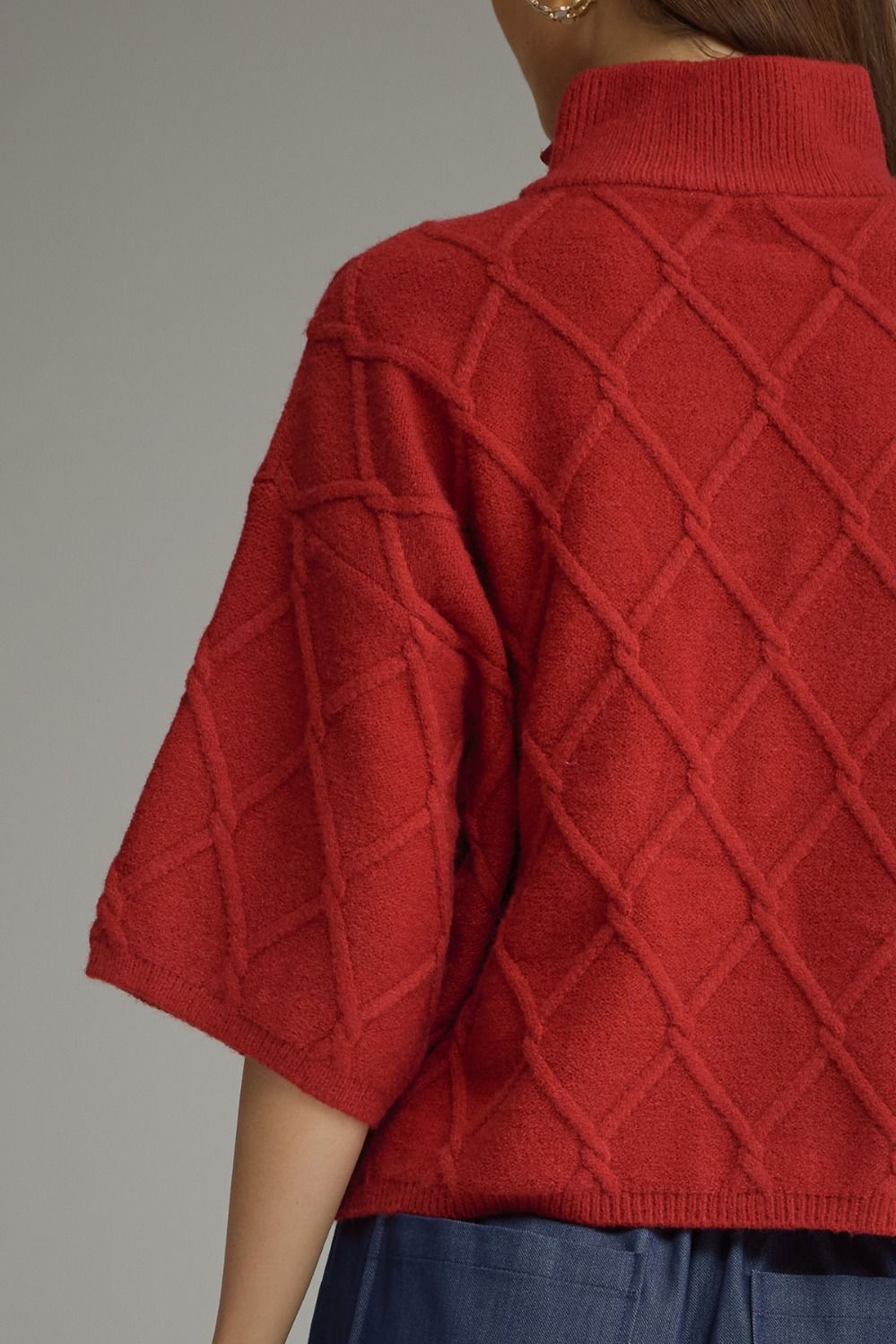 High Collar Knit Top - Red