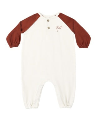 Henley Jumpsuit Brick Color Block