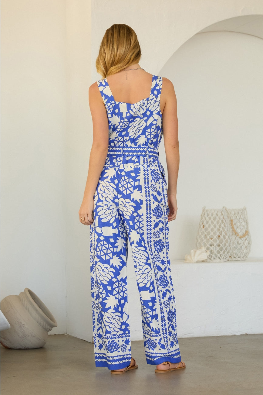 Cobalt Border Print Jumpsuit