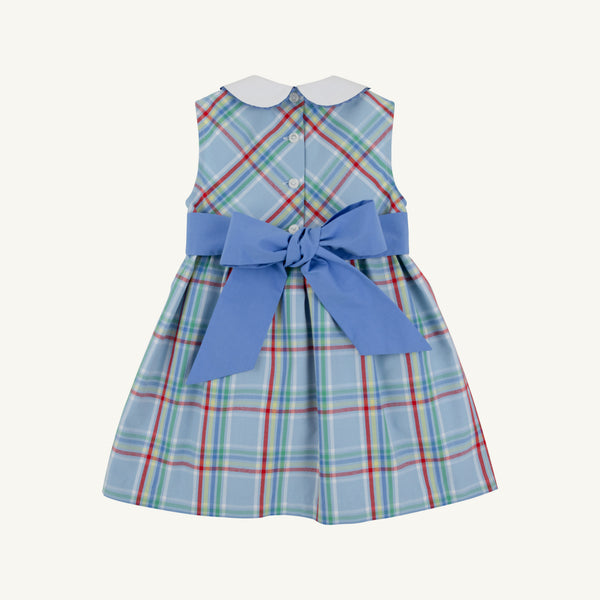 Sleeveless Cindy Lou Sash Dress Kensington Court Plaid W/ Barbados Blue