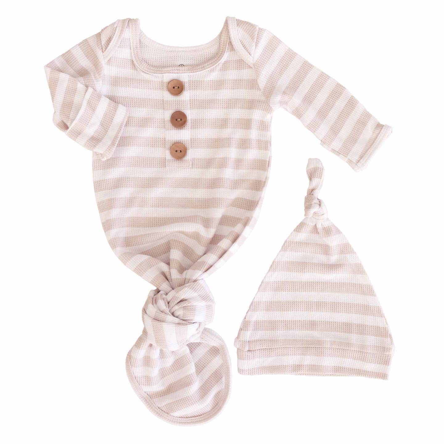 Latte Stripes Knot Gown Set