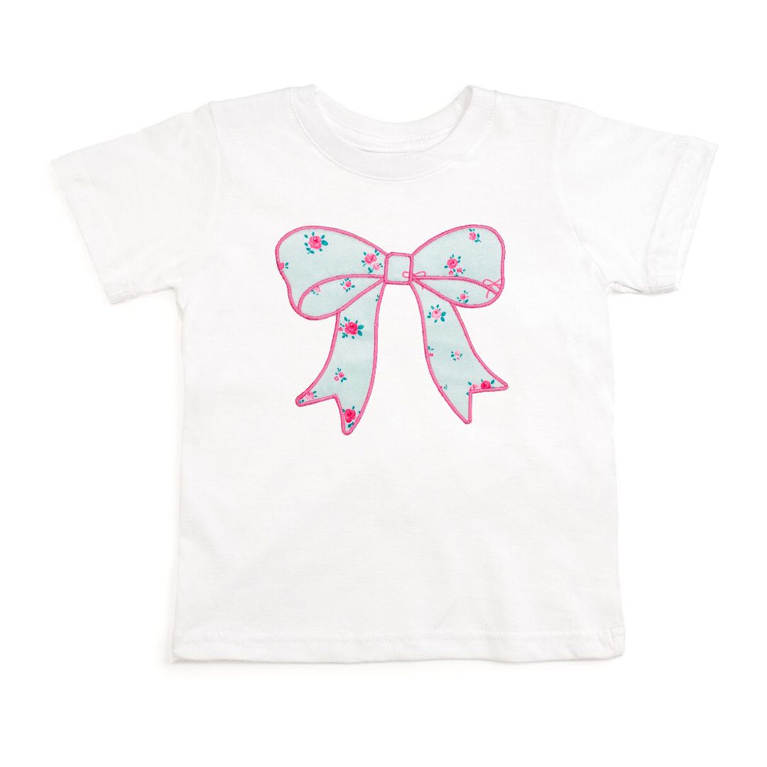 Sky Blue Floral Patch Bow Tee